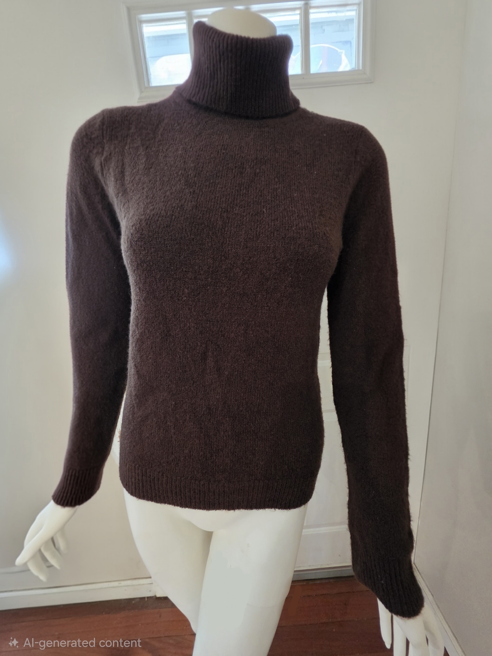 Women's Brown Turtleneck Sweater - Soft Knit Turtle Neck